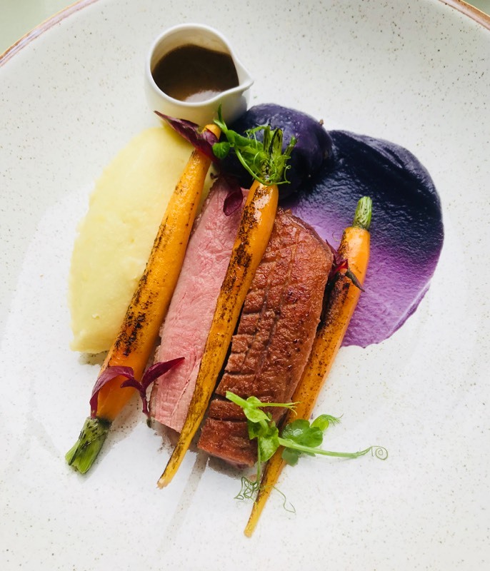 Duck breast, confit duck leg wrapped in red cabbage, charred carrots, mash, jus by chef Sean King, chefs to follow on Instagram, food pics, social media, The Staff Canteen, Instagram Top Ten