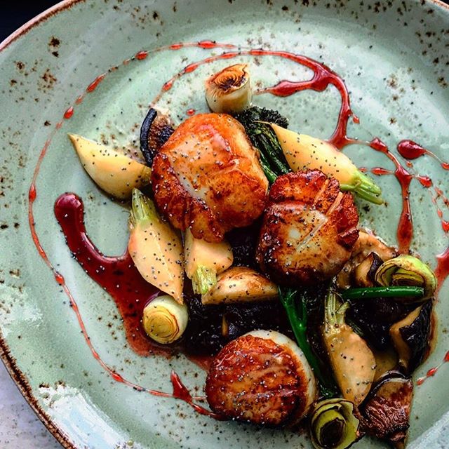 Scallops, sauté veg and citrus red wine glaze by chef Alexander Quintero⠀⠀