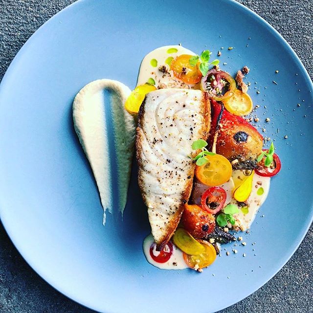 Amber jack, citrus roasted beet, kumquat, heirloom tomato, beurre blanc, turnip puree by chef Ryne Harwick