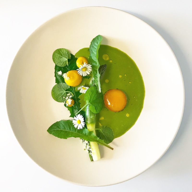 Asparagus, cured egg yolk and wild spring salad by chef Glenn Barnes, chefs to follow on Instagram, food pics, social media, The Staff Canteen, Instagram Top Ten