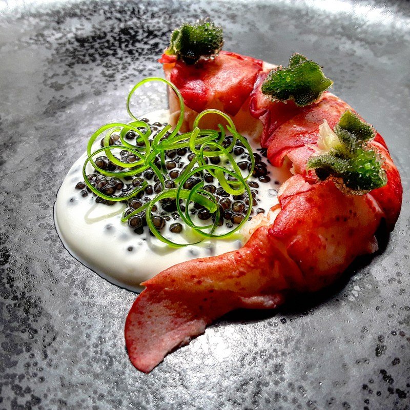 Poached lobster tail, caviar, ice buds by chef Sean Streete, chefs to follow on Instagram, food pics, social media, The Staff Canteen, Instagram Top Ten