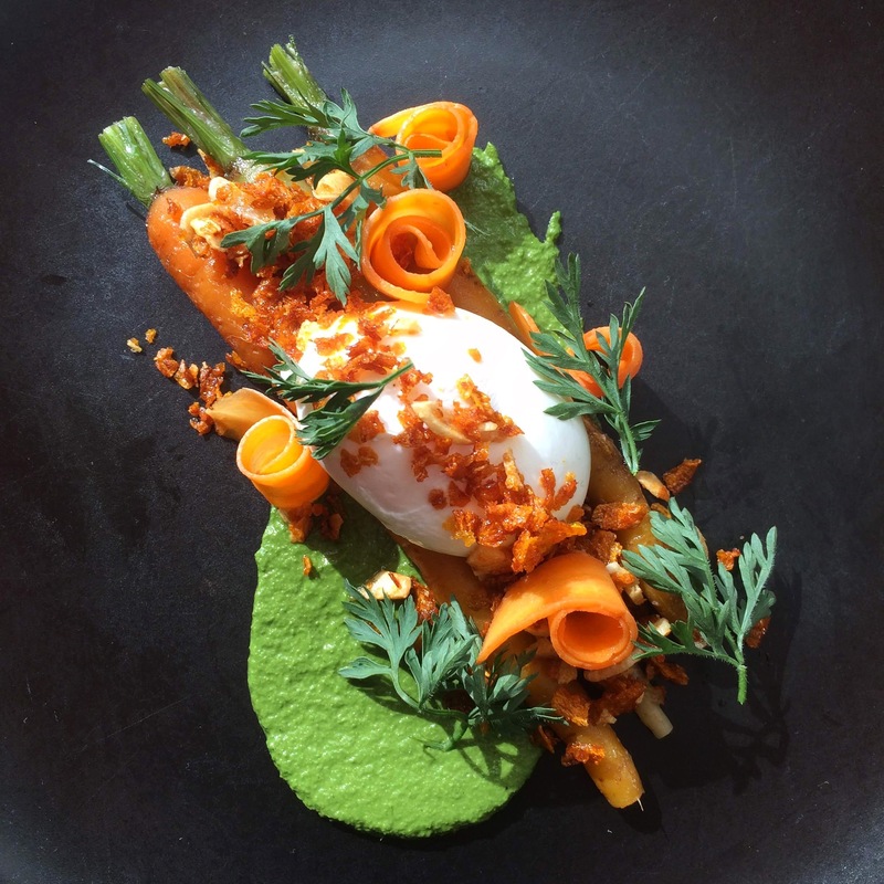 Textures of carrot & poached egg by chef Raphael Buteau, chefs to follow on Instagram, food pics, social media, The Staff Canteen, Instagram Top Ten