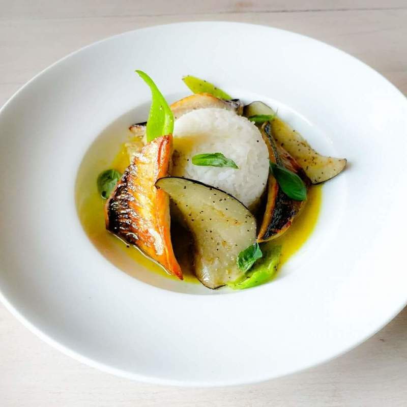 Mackerel fillet with a Thai green curry, and a coconut and lime rice by chef Michael Jones, chefs to follow on Instagram, food pics, social media, The Staff Canteen, Instagram Top Ten