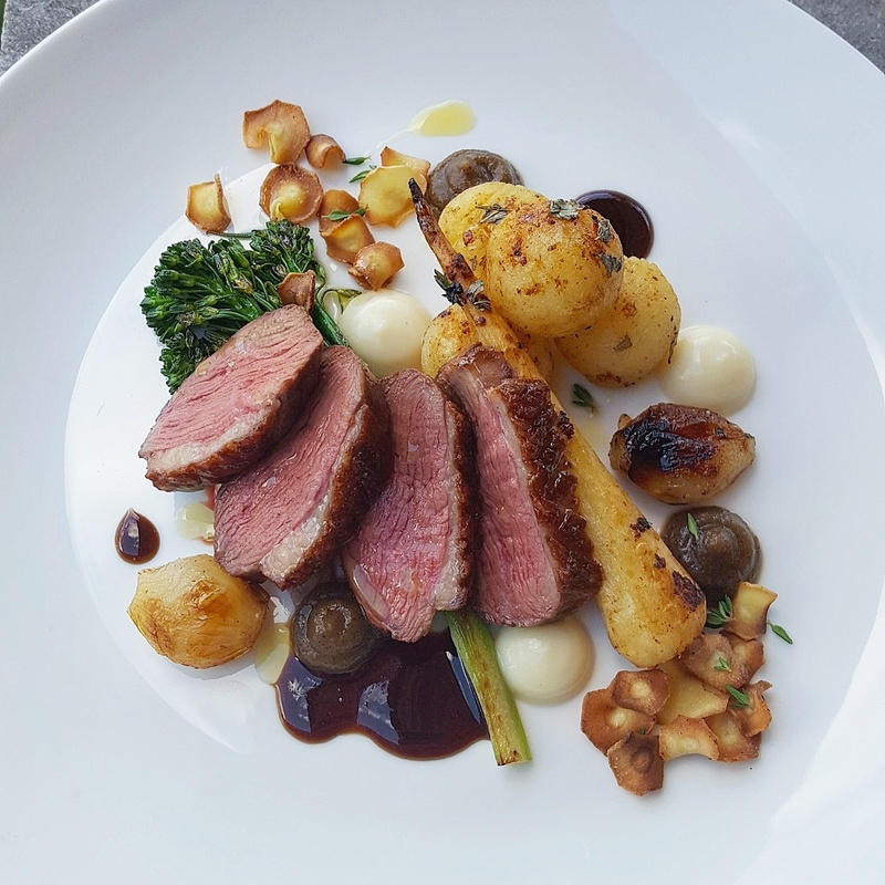 3. Roast duck, broccolini, parsnip chips, cherry sauce by Oli Harding, chefs of Instagram, top Instagram accounts, chefs to follow on Instagram