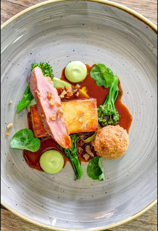 Duck breast, leg croquette, pomme anna, broccoli Purée,  tenderstem, nasturtiums, star anise jus, duck crackling by Anthony Wright, chefs of Instagram, top Instagram accounts, chefs to follow on Instagram